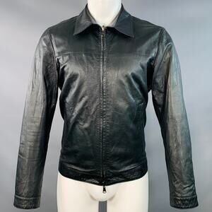 ISAIA SS13 Size M Black Blue White Reversible Zip Up Lambskin Leather Jacket